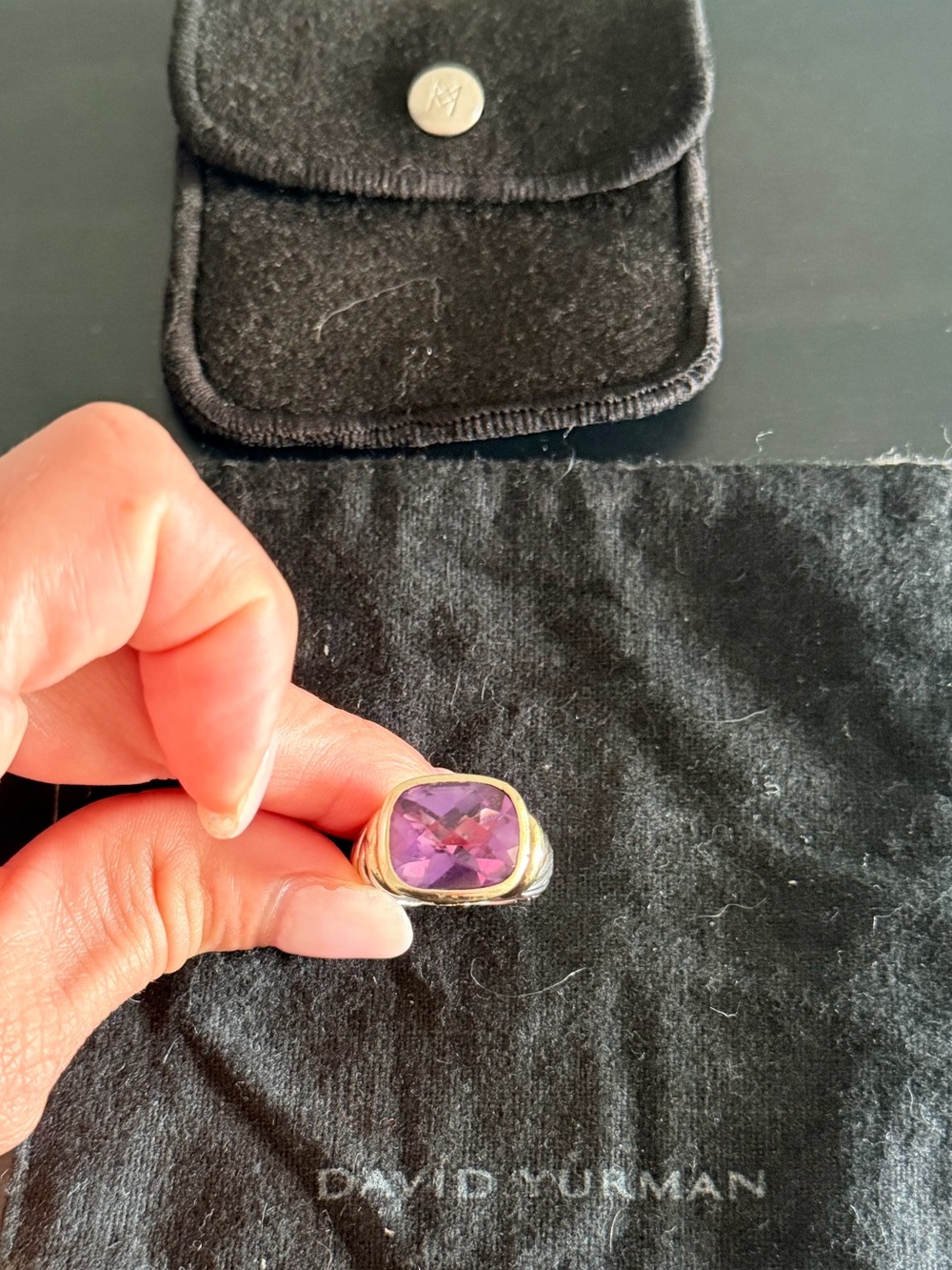 David Yurman Noblesse Ring Amethyst Sterling Silver 18K Gold